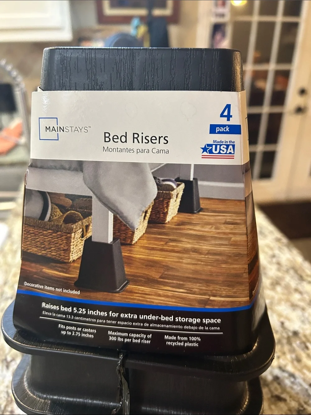 Mainstays Black Bed Risers 4-Pack - Stackable Furniture Lifts
